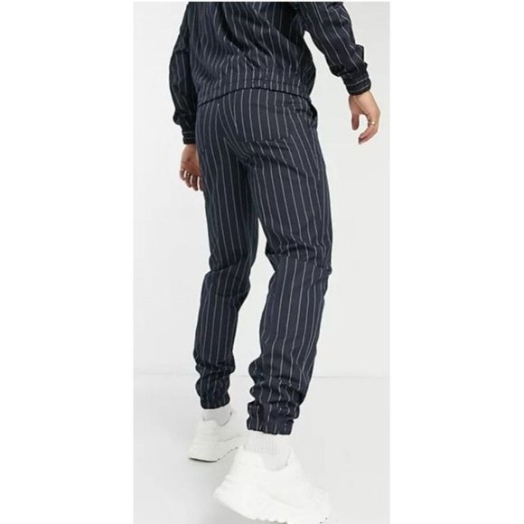 ASOS DESIGN smart slim fit joggers co-ord in navy pinstripe Size W32 L30 NWOT - Picture 2 of 8